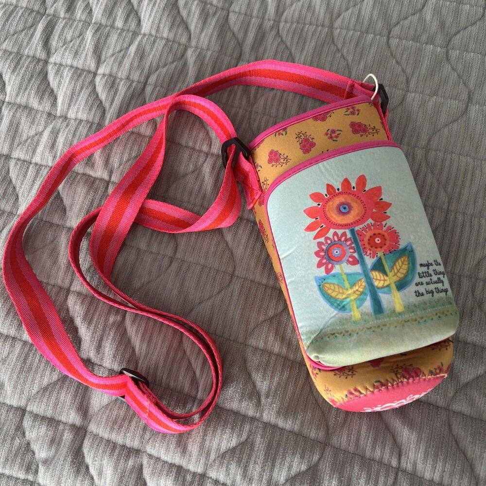 Natural Life summer spring pink flower Crossbody Bottle Holder Cell Pocket